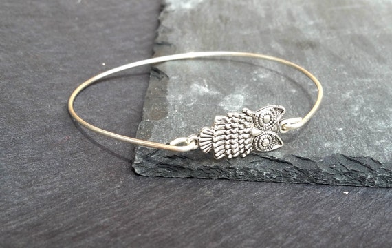 Silver Owl Bracelet, Silver Owl Jewelry w/ Sterling Silver Bangle ...