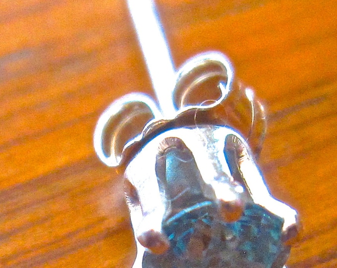 Man's Blue Zircon Stud, 4mm Round, Natural, Set in Sterling Silver E829