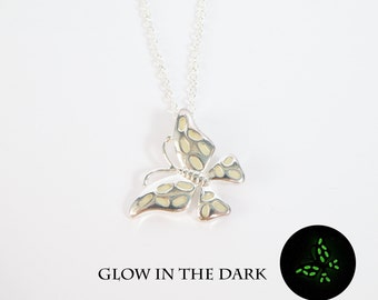 Glow in the dark jewelry butterfly necklace mothers necklace wife birthday gift christmas gift sister gift daughter necklace glowing jewelry
