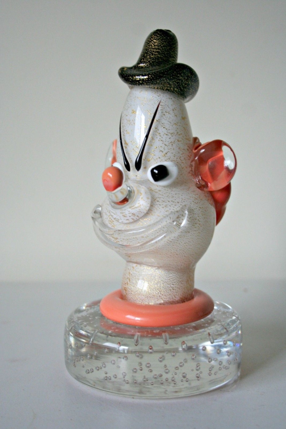 Alfredo Barbini Murano Glass Clown Bust Paperweight Vintage