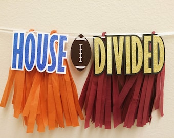 House Divided Decor ; Football Decoration ; House Divided Sign ; Tassel Banner ; Custom House Divided Banner ; University of Florida
