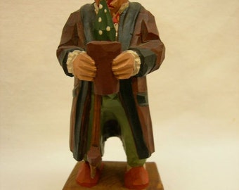 Vintage Jaschke Pretzl Figurine Hand Carved Wood Carving Germany Sculpture Man