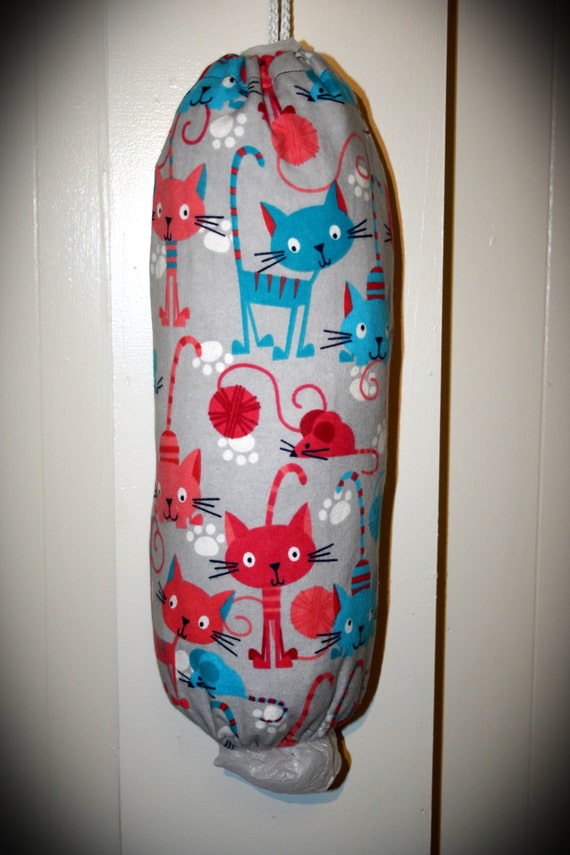 Grocery Bag Holder Plastic Bag Holder/Dispenser / Flannel Cat
