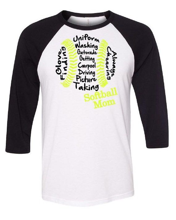 Softball Mom 3/4 Length Baseball Tees With or Without Glitter