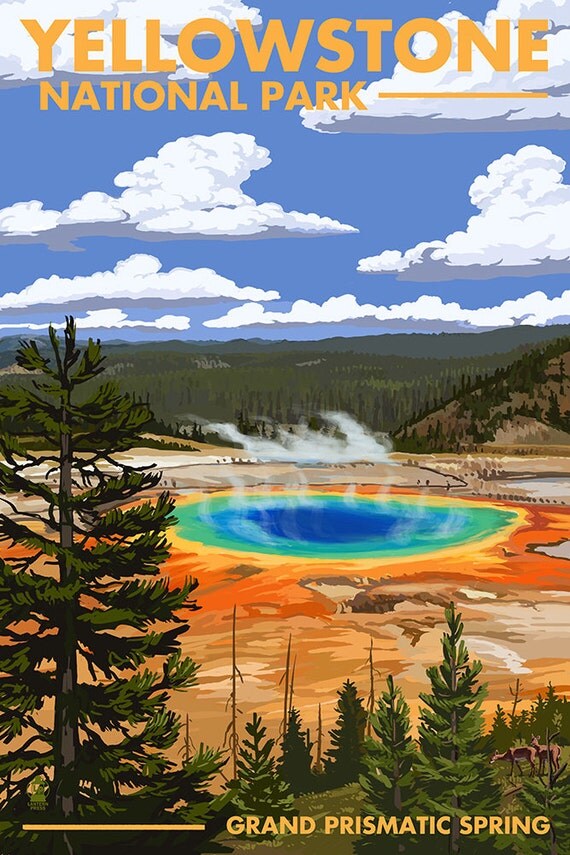 Yellowstone National Park Grand Prismatic Spring Art Prints