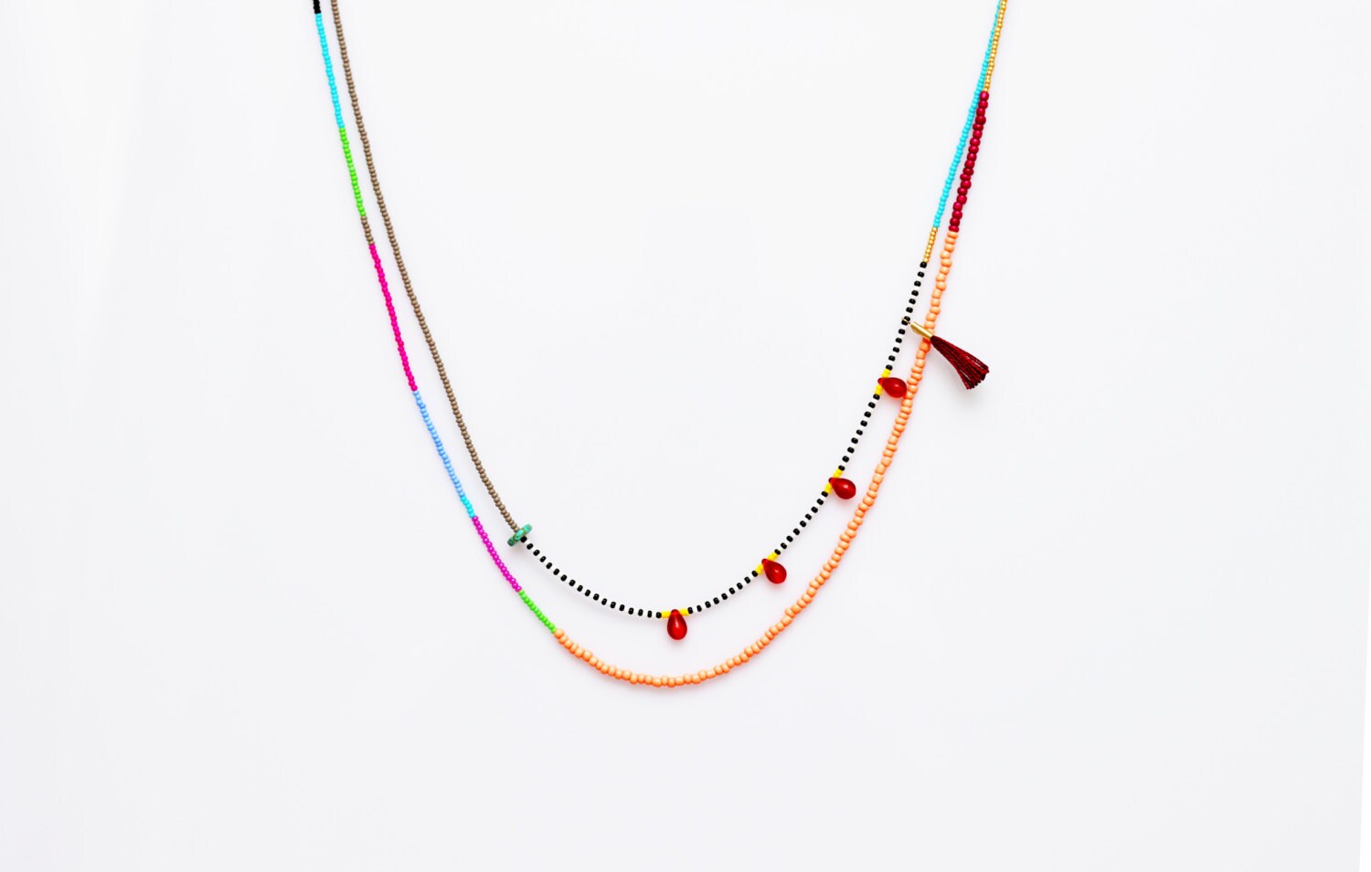 Tribal Seed Bead Necklace Glass Bead Necklace Layered