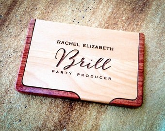 Business Card Case, Personalized Wood Case, Custom Engraved Card Holder, Maple & Rosewood, Father's Day, Promotion, Graduation, Recognition