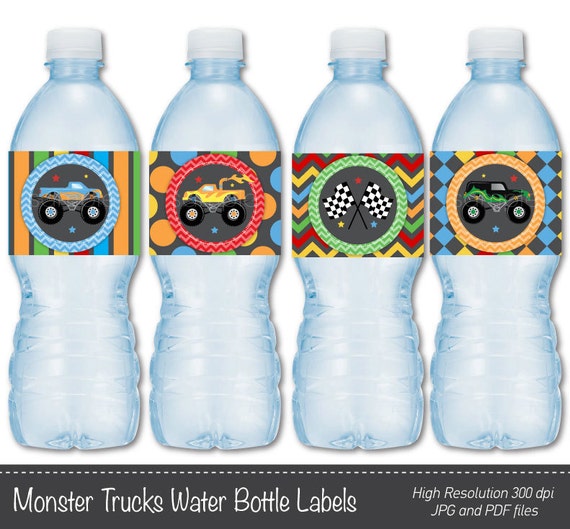 Monster Trucks Water Bottle Labels Digital by funkymushrooms