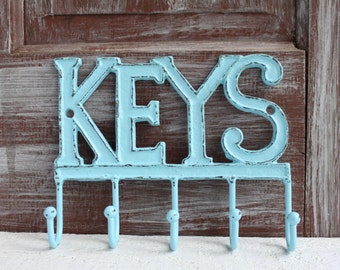 Wall Key Holder, Metal Key Hanger, Decorative Key Rack, Cast Iron Key Hook, Blue Wall Decor Entryway Key Organizer. Housewarming Gift