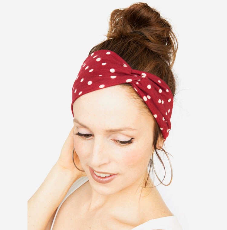 Red Polka Dot Headband Red Headband Red Turban by MinitaStudio