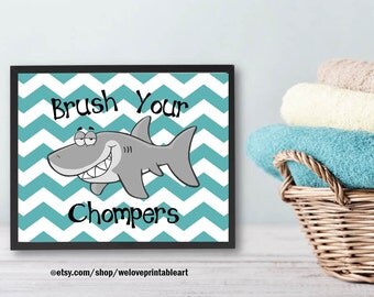Teal Chevron, Kids Bathroom Decor, Shark Decor, Ocean Theme, Kids Bathroom Art, Wall Decor, Bathroom Rules, Printable Art, Quote Print