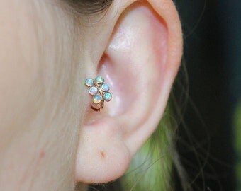 Tragus Earring 20g - Gold Nose Ring - 2mm Opal Tragus Hoop - Forward Helix Earring - Cartilage Earring - Rook Piercing - Conch Earring
