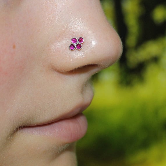 2mm Ruby Nose Ring Stud - Silver Nose Piercing - Nose Stud - Helix Earring Stud - Tragus Jewelry - Cartilage Hoop - Conch Piercing 20g