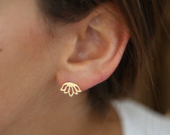 Lotus Earrings, Stud Earrings, Delicate Flower Earrings, Gold Stud Earrings, Gift For Friend, Everyday Jewelry
