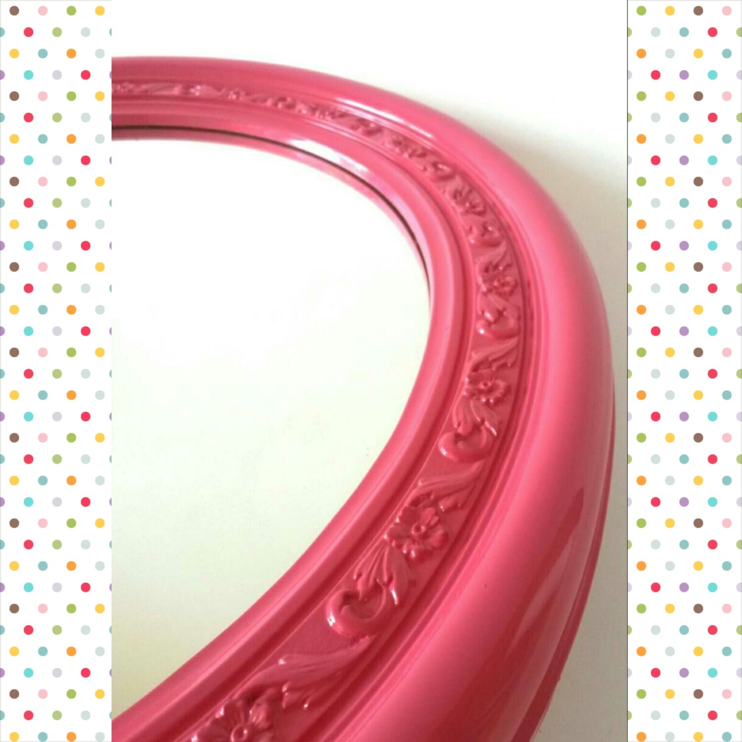 Hot Pink Oval Mirror Vintage Painted Wall Hanging Mirror Bathroom