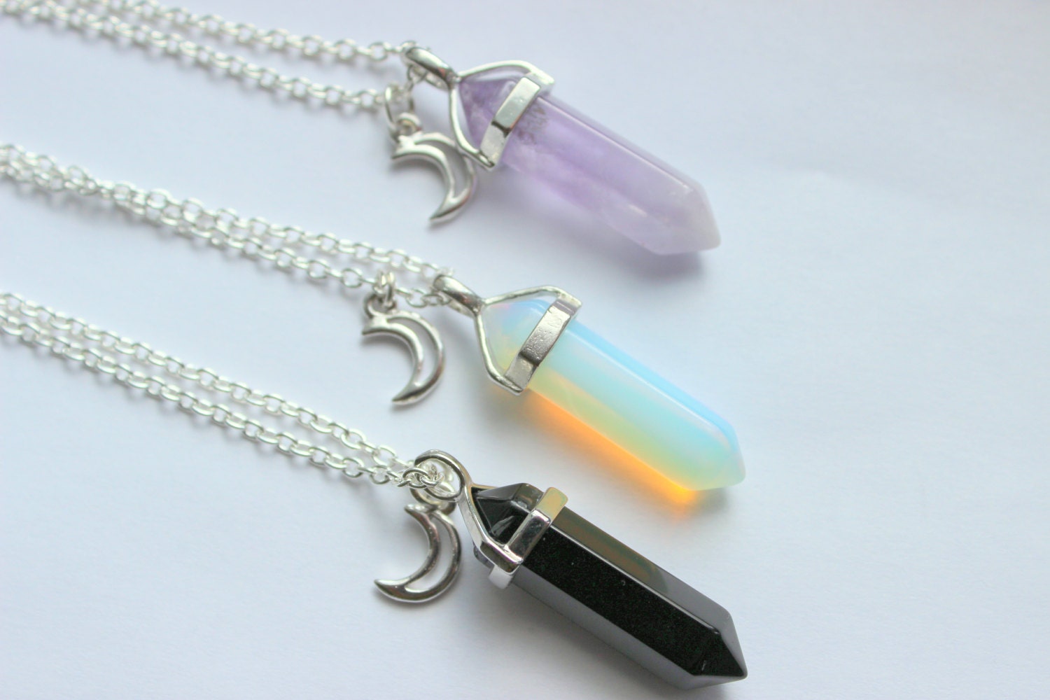 Moon Crystal Necklace Healing Crystal Necklace Moon Phases