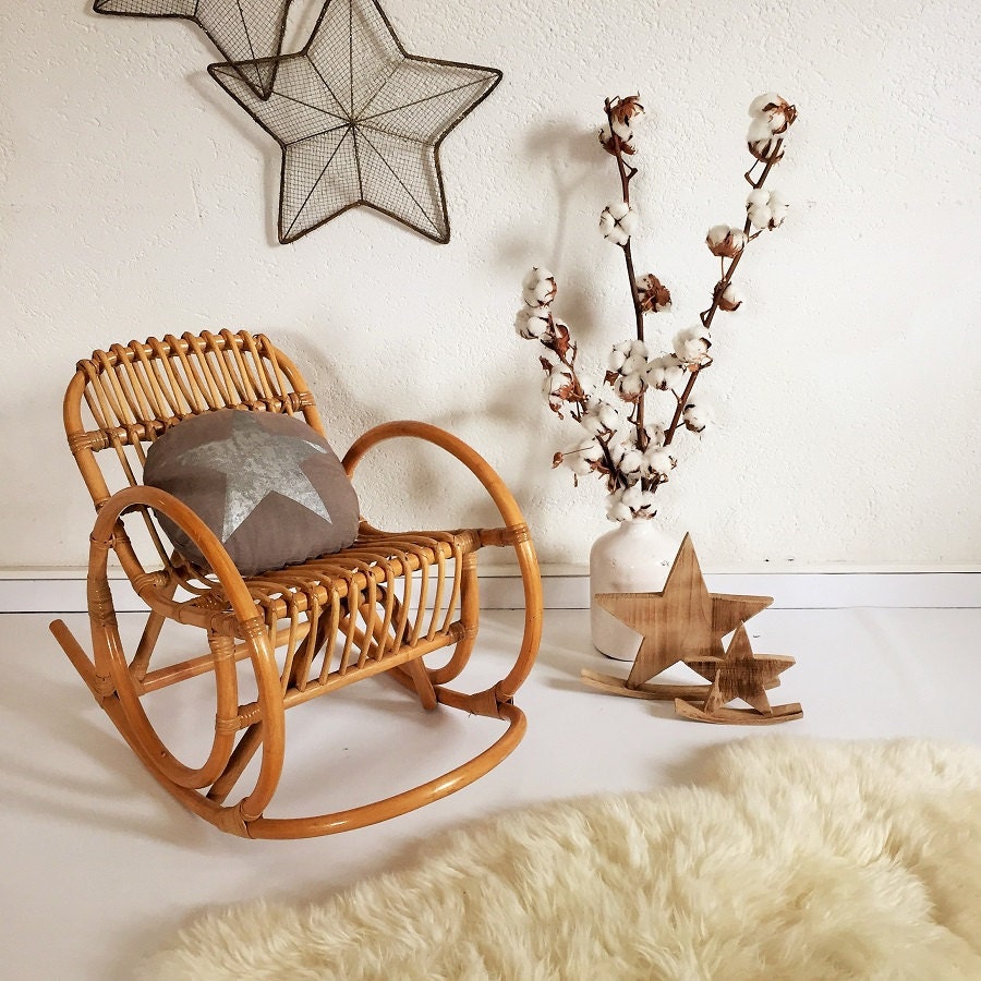 Child Rattan Rocking Chair Child Rattan armchair, vintage rattan rocking chair, mid century modern ...