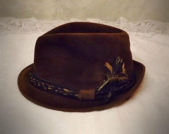 40's Mens Brown Fedora Hat Fur Velour by LaSalle Size 7 1 / 8
