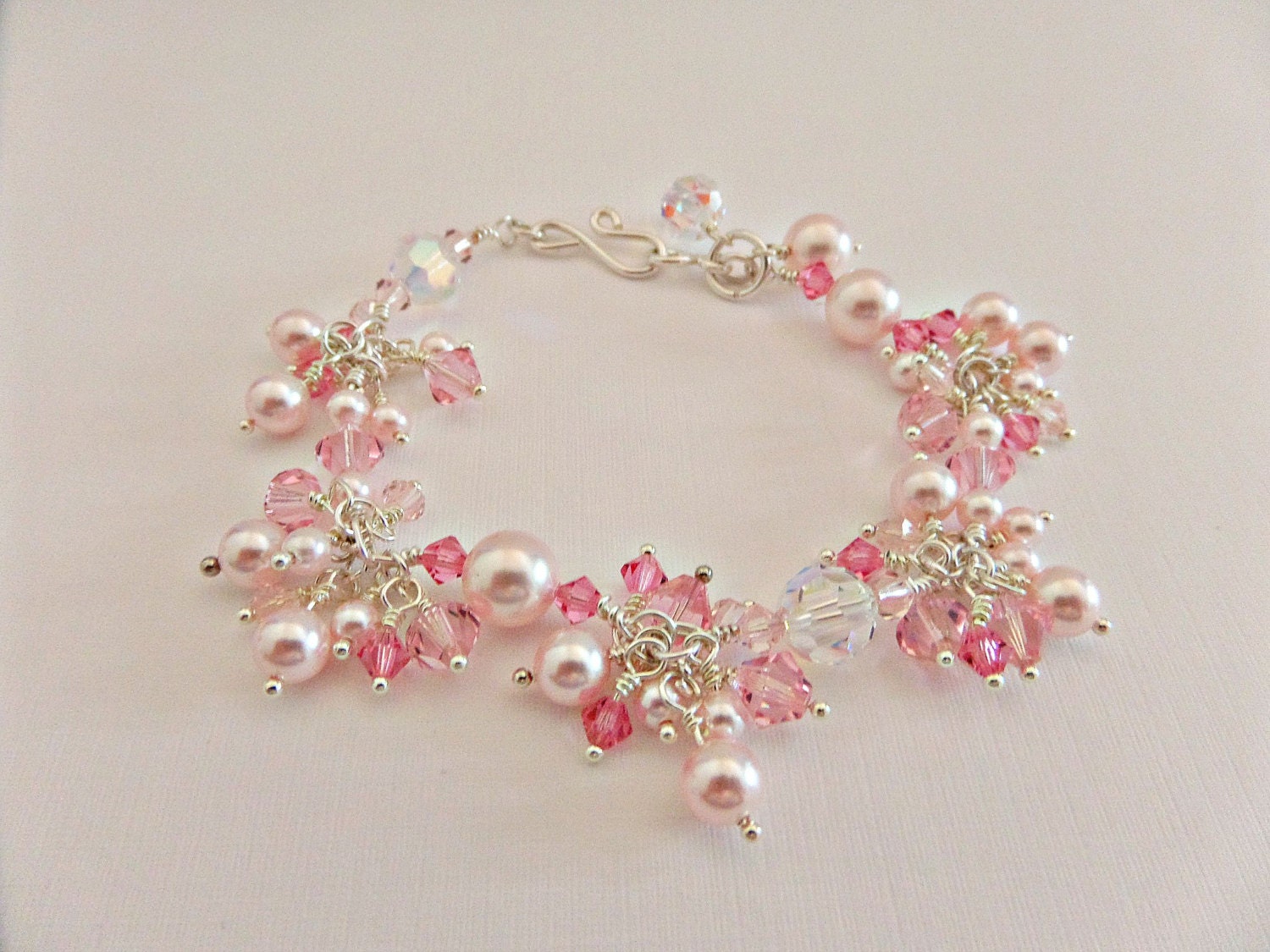 Pink pearl bracelet Pink crystal bracelet Pink by AllthingsBAB