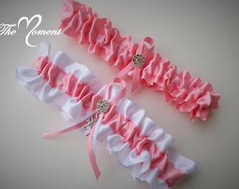 Pink and White Garter Set, Wedding Garter, Bridal Garter, Pink Garter, Prom Garter, Costume Garter, White and Pink Garter