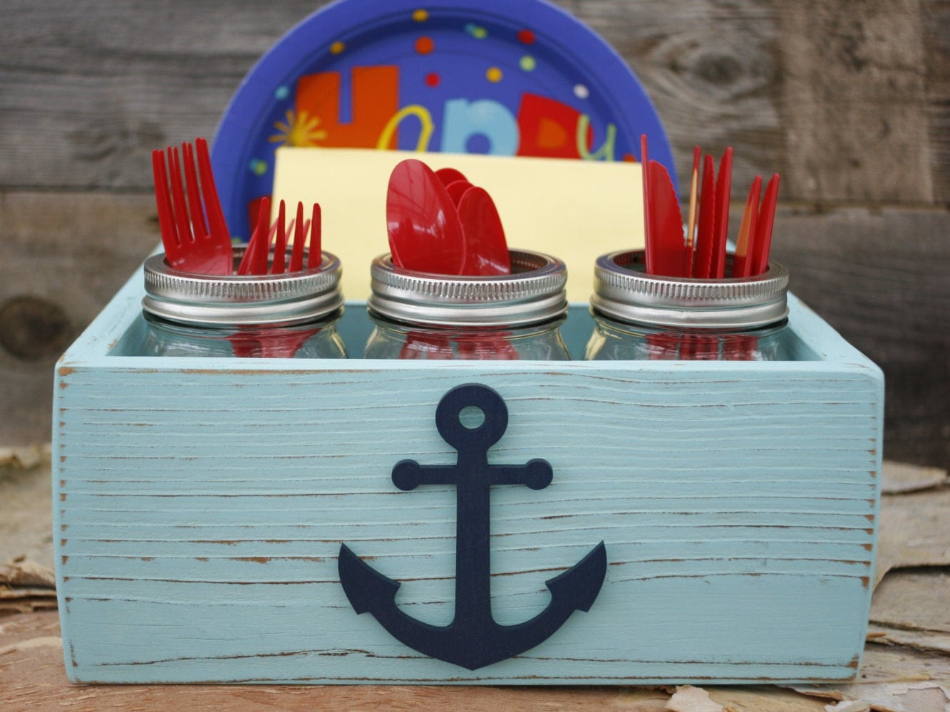 Picnic Paper Plate Napkin Holder Box Caddy Anchor Nautical