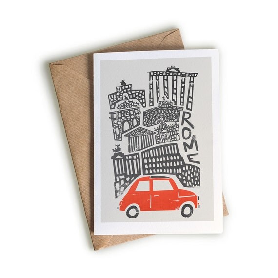 Rome Card A6 Size Blank Greeting Card Red Italian by FoxAndVelvet