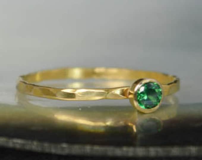 Dainty Solid 14k Gold Emerald Ring, 3mm Gold Solitaire, Solitaire Ring, Solid Gold, May Birthstone, Mothers RIng, Solid Gold Band, Gold