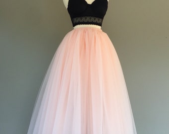 Tulle skirt, floor length tulle skirt, light blush tulle skirt, adult tulle skirt, ANY COLOR