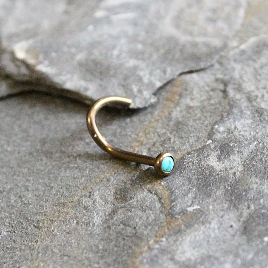 Turquoise Stone Nose Ring 18G Bronze Titanium 6AL4VELI