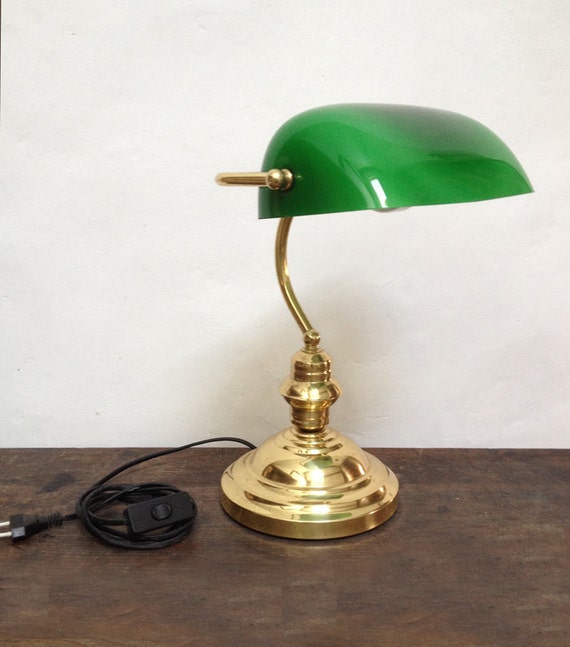 Lampe De Bureau Vintage Orientable Avec Opaline Verte Et Pied