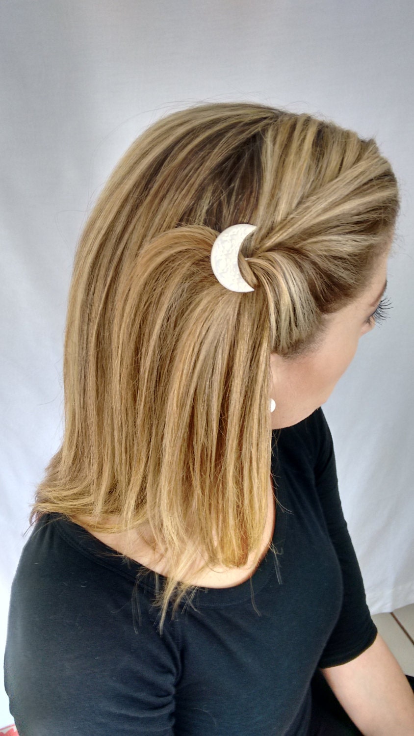 Moon hair clip bride barrette white bridal barrete crescent