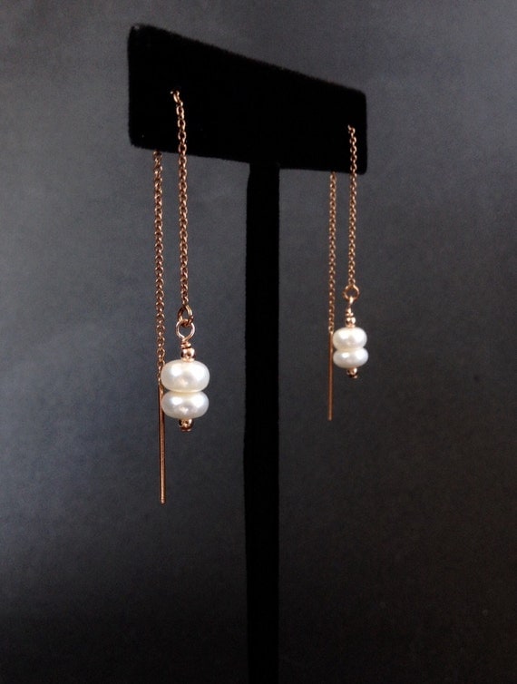14k Rose Gold Filled Threader Earrings with by AustinDowntoEarth