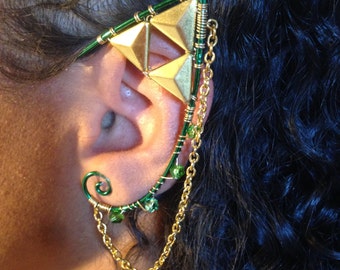 Triforce Leagend of Zelda Link Inspired Elf Ear Cuff Fantasy Earcuff Cat Pixie Fairy Hand-Made Earrings Nickel Free No Piercings Required
