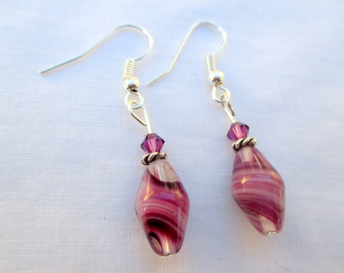 Purple Amethyst Earrings-Mothers Day earrings-Clip on earrings-gifts for mom-purple Swarovski crystal-sterling silver dangles-gifts for her