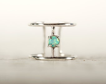 Wire Ring Turquoise Opal Sterling Silver Adjustable Ring Wrap Ring Boho Jewelry - FRI007SSS