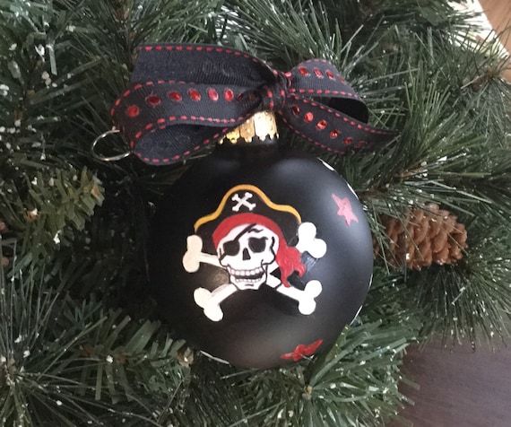 Pirate matte black glass Christmas ornament