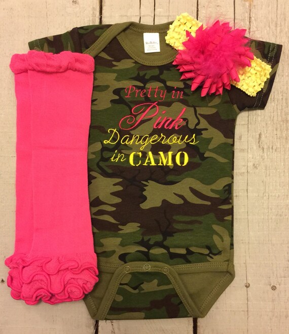 Camo Camo Onesie Pretty in Pink Dangerous in CAMO baby girl