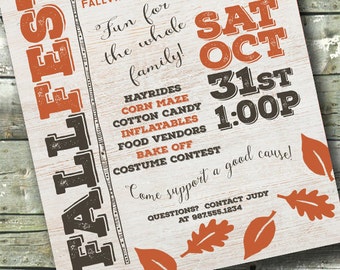 Whitewash Wood ~ Harvest Festival ~ FALL FEST ~ Community Event ~ 5x7 Invite ~ 8.5x11 Flyer ~ 11x14 Poster ~ 300 dpi Digital Invitation