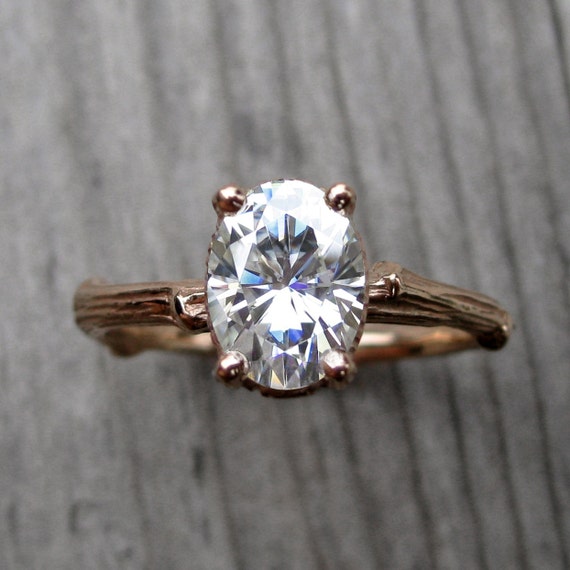 Items Similar To Oval Moissanite Twig Engagement Ring Rose White