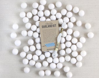 Felt Pom-Poms // White (optional garland kit) // Felt Balls, Wedding Garland, Winter Felt Balls, Christmas Felt Balls, DIY Craft, Felt Beads