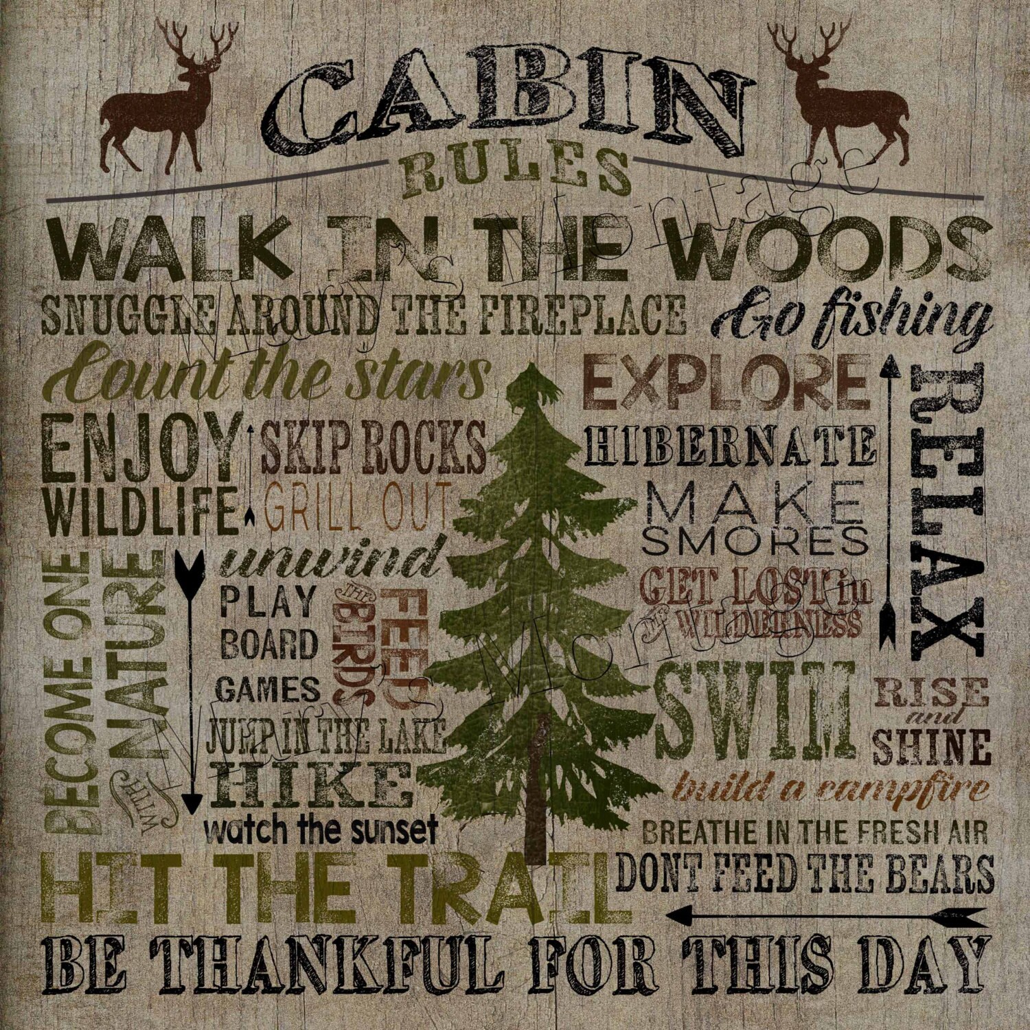 Cabin Rules Typography 8x8 printable download