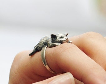 Unique Smiling Cat Ring, Cat Lover Gift, Silver Cat Ring, Crazy Cat Lady, Sleeping Cat Ring, “A Cat Napping In The Afternoon" by Iona Silver