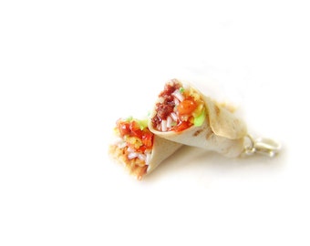 Burrito Charm, Miniature Food Jewelry, Beef Burrito, Polymer Clay Burrito, Flour Tortilla Taco Jewelry, Burrito Pendant