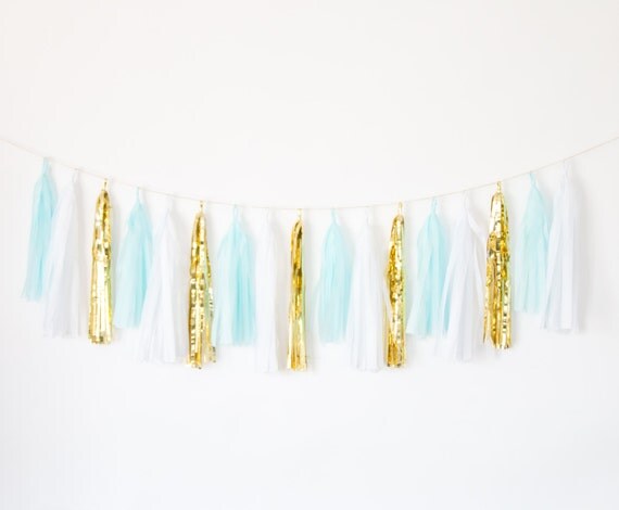 Mint Blue and Gold Tassel Garland Mint Party Decor Mint