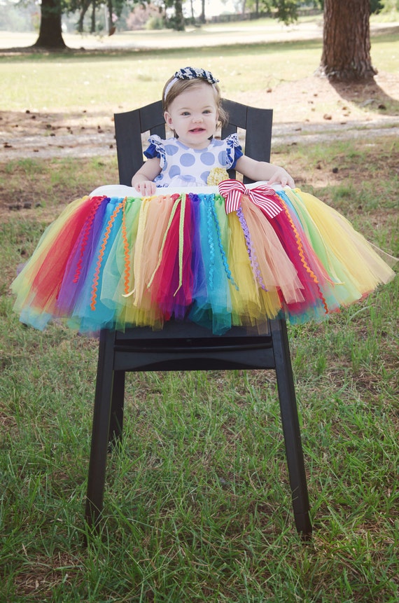 Rainbow High Chair Tutu Rainbow Birthday Party Decor