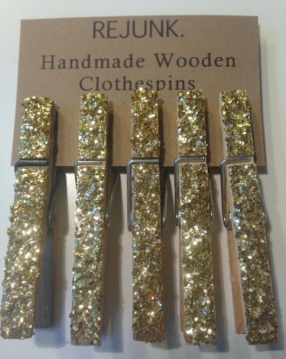 Gold glitter clothes pins clothespins gold office by REJUNK