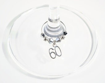 60th Birthday Gift, Swarovski Crystal Wine Glass Charm, 60th Celebration, 60th Birthday Party Favors, 60th Birthday Decorations, 60 years