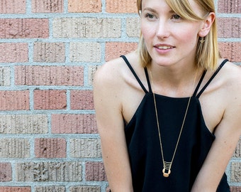 Boho Necklace, Long Pendant Necklace, Modern Necklace, Multiple Chains Dangle, Geometric Pendant