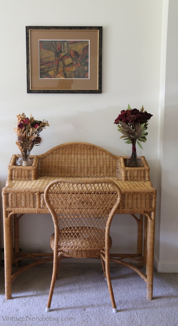 Wicker Desk with ChairRattan Furniture Computer Table