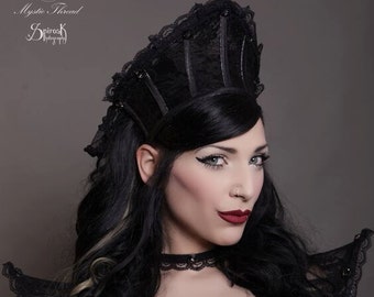 Black lace gothic couture boned crown with Preciosa gems-gothic crown-victorian crown-gothic headpiece-queen crown-victorian headpiece